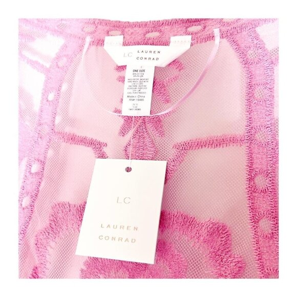 LC Lauren Conrad Womens Pink Sheer Lace Open Front Long Duster Sz OS New - Picture 3 of 7